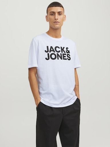 Jack Jones Erkek Jjecorp Logo Bisiklet Yaka Beyaz Tişört 12151955