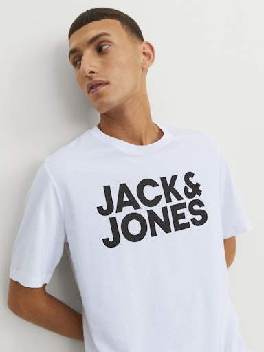 Jack Jones Erkek Jjecorp Logo Bisiklet Yaka Beyaz Tişört 12151955