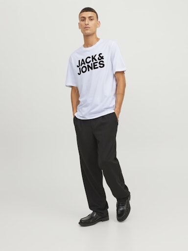 Jack Jones Erkek Jjecorp Logo Bisiklet Yaka Beyaz Tişört 12151955