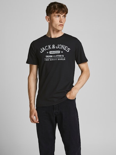 Jack Jones Erkek Jjejeans Bisiklet Yaka Siyah Tişört 12190510