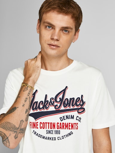 Jack Jones Erkek Jjelogo Bisiklet Yaka Beyaz Tişört 12199474