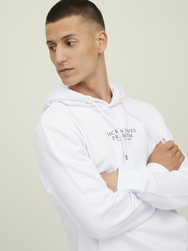 Jack Jones Erkek Kapüşonlu Beyaz Sweatshirt 12216335B