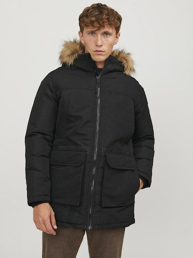 Jack Jones Erkek Kapüşonlu Outdoor Parka  Siyah Mont 12235858S