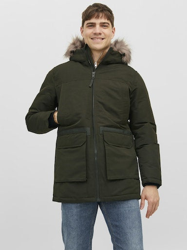 Jack Jones Erkek Kapüşonlu Outdoor Parka  Yeşil  Mont 12235858Y