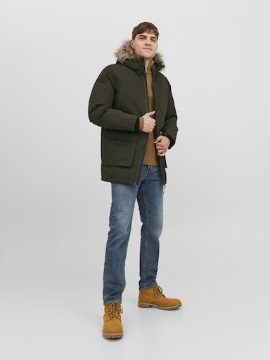 Jack Jones Erkek Kapüşonlu Outdoor Parka  Yeşil  Mont 12235858Y