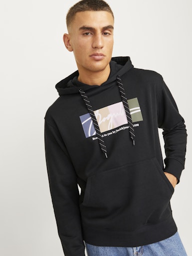 Jack Jones Erkek Kapüşonlu Yumuşak Dokulu  Siyah Sweatshirt 12262421S