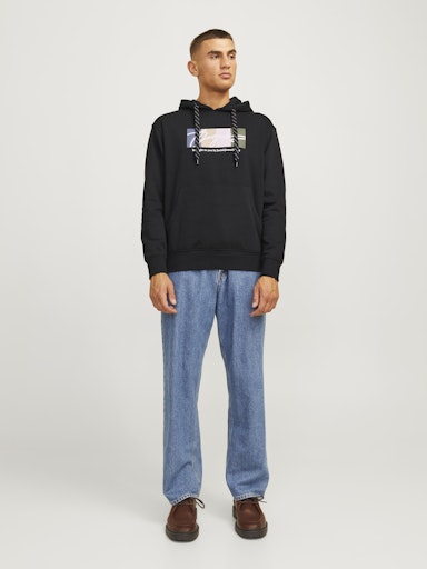 Jack Jones Erkek Kapüşonlu Yumuşak Dokulu  Siyah Sweatshirt 12262421S