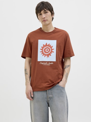 JACK JONES Erkek Kiremit Pamuklu Tişört 12277220
