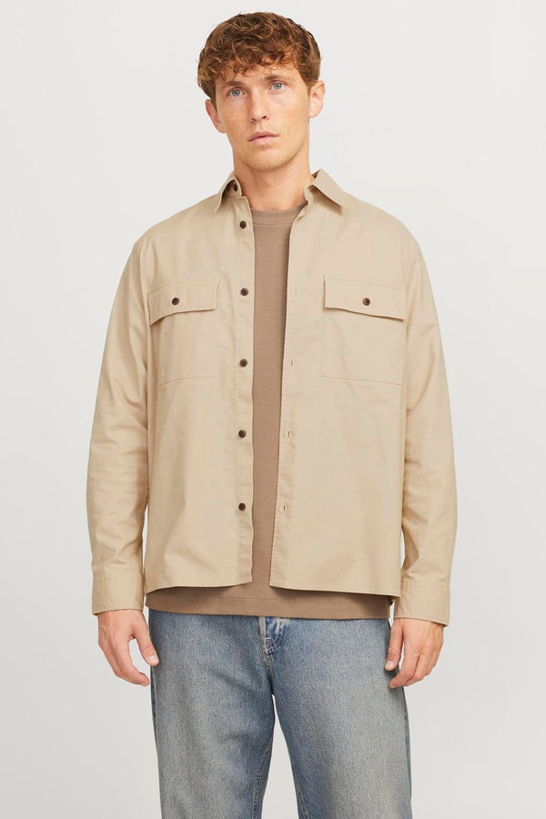 JACK JONES Erkek Krem Oversized Oxford Gömlek 12268952