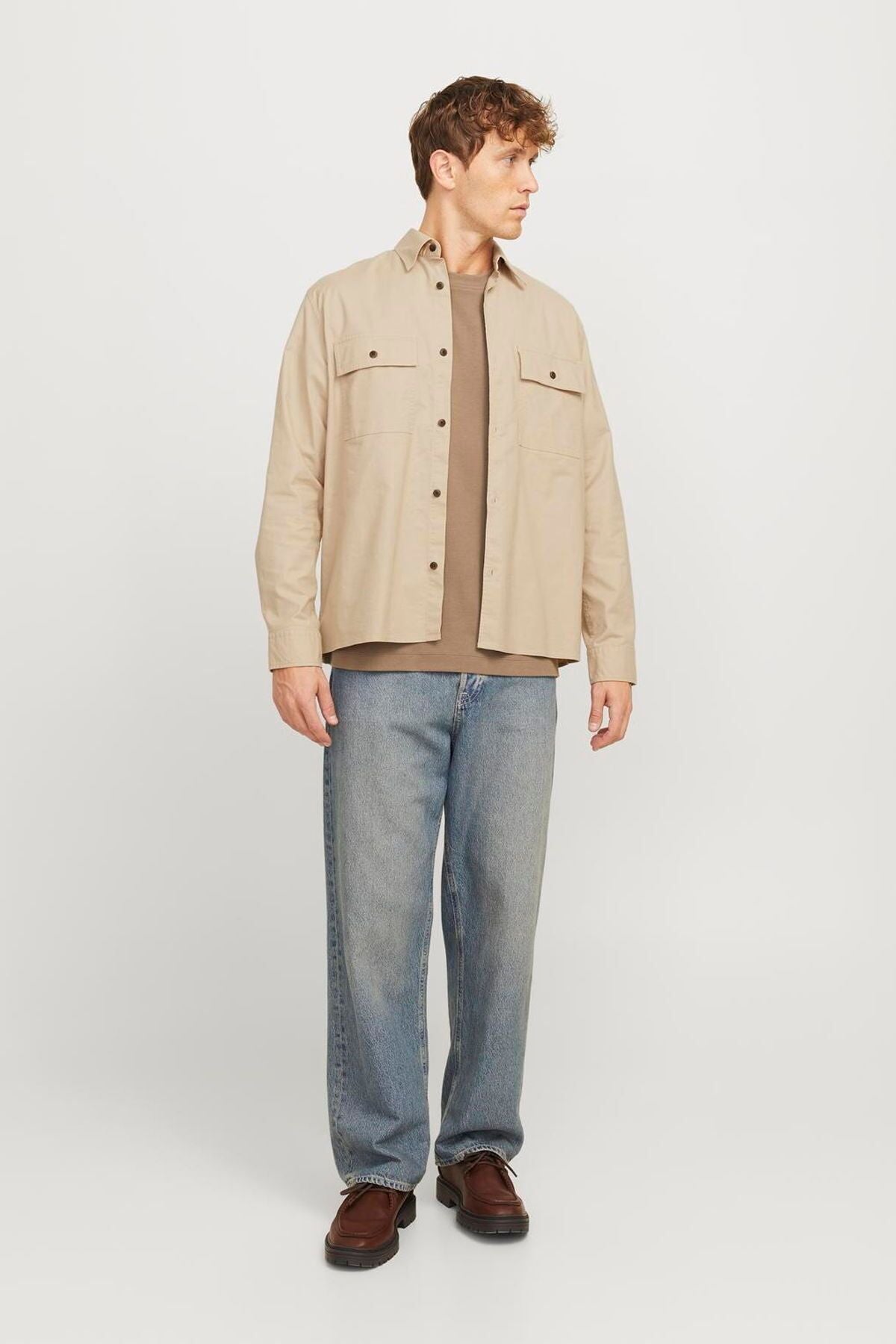 JACK JONES Erkek Krem Oversized Oxford Gömlek 12268952