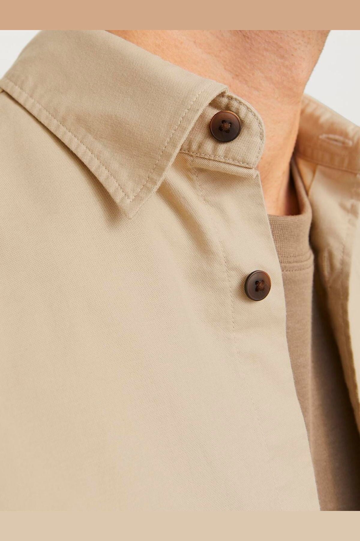 JACK JONES Erkek Krem Oversized Oxford Gömlek 12268952