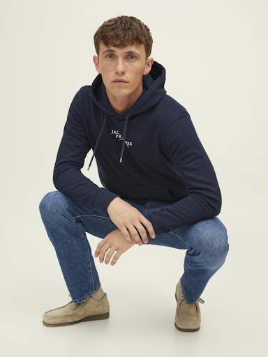 JACK JONES Erkek Lacivert Kapüşonlu Sweatshirt 12216335
