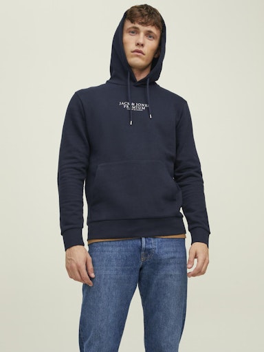JACK JONES Erkek Lacivert Kapüşonlu Sweatshirt 12216335