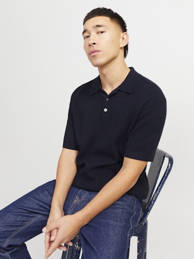 JACK JONES Erkek Lacivert Polo Yaka Kısa Kollu Tişört 12271483