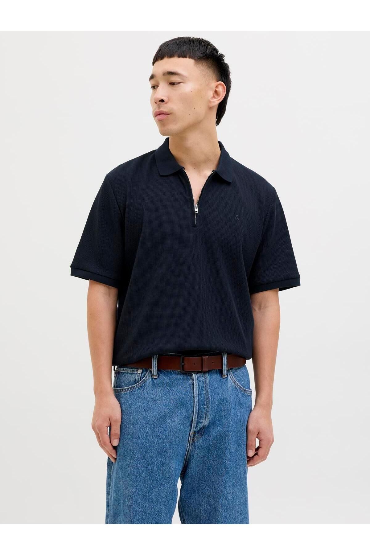 JACK JONES Erkek Lacivert Polo Yaka Kısa Kollu Tişört 12279177