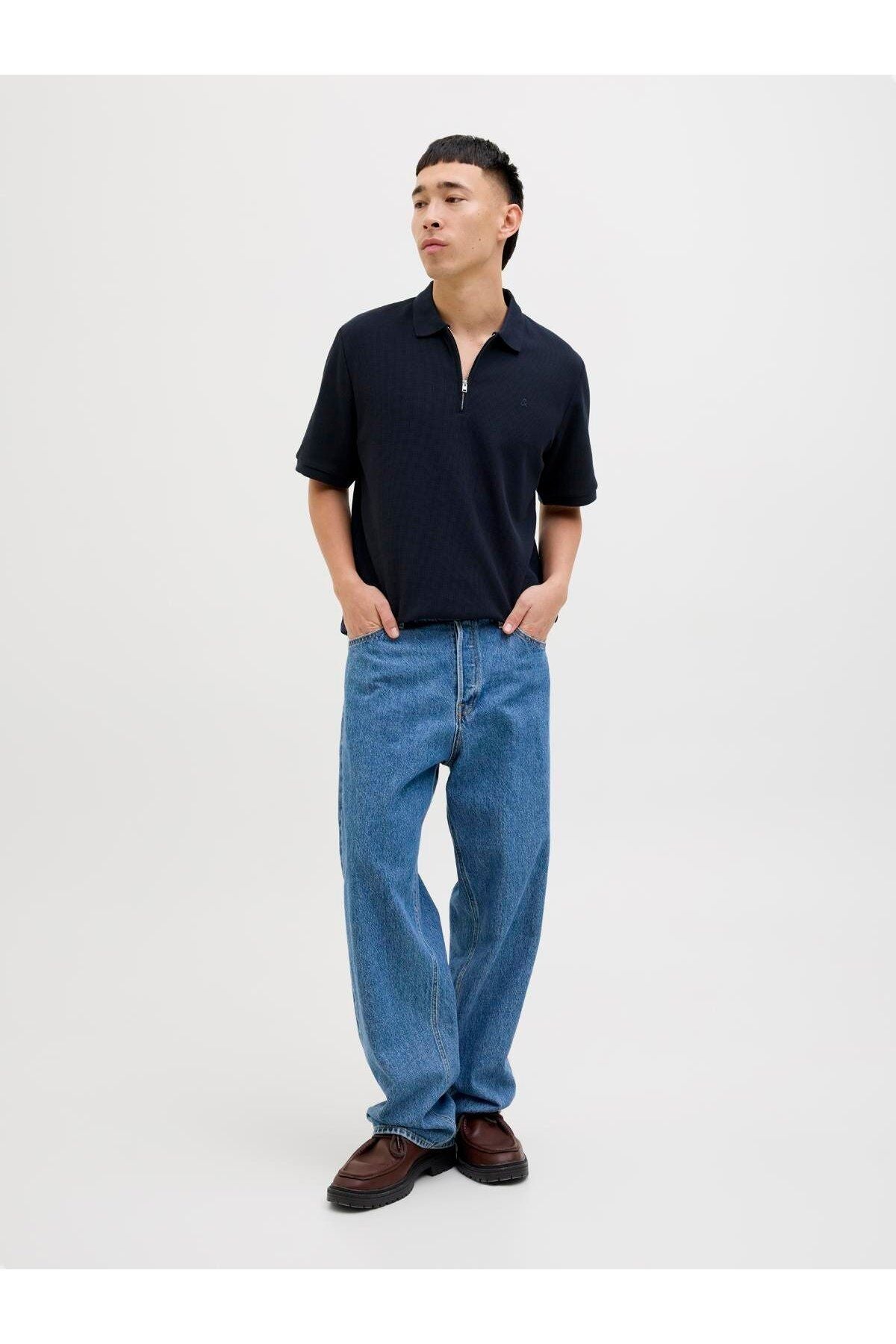 JACK JONES Erkek Lacivert Polo Yaka Kısa Kollu Tişört 12279177