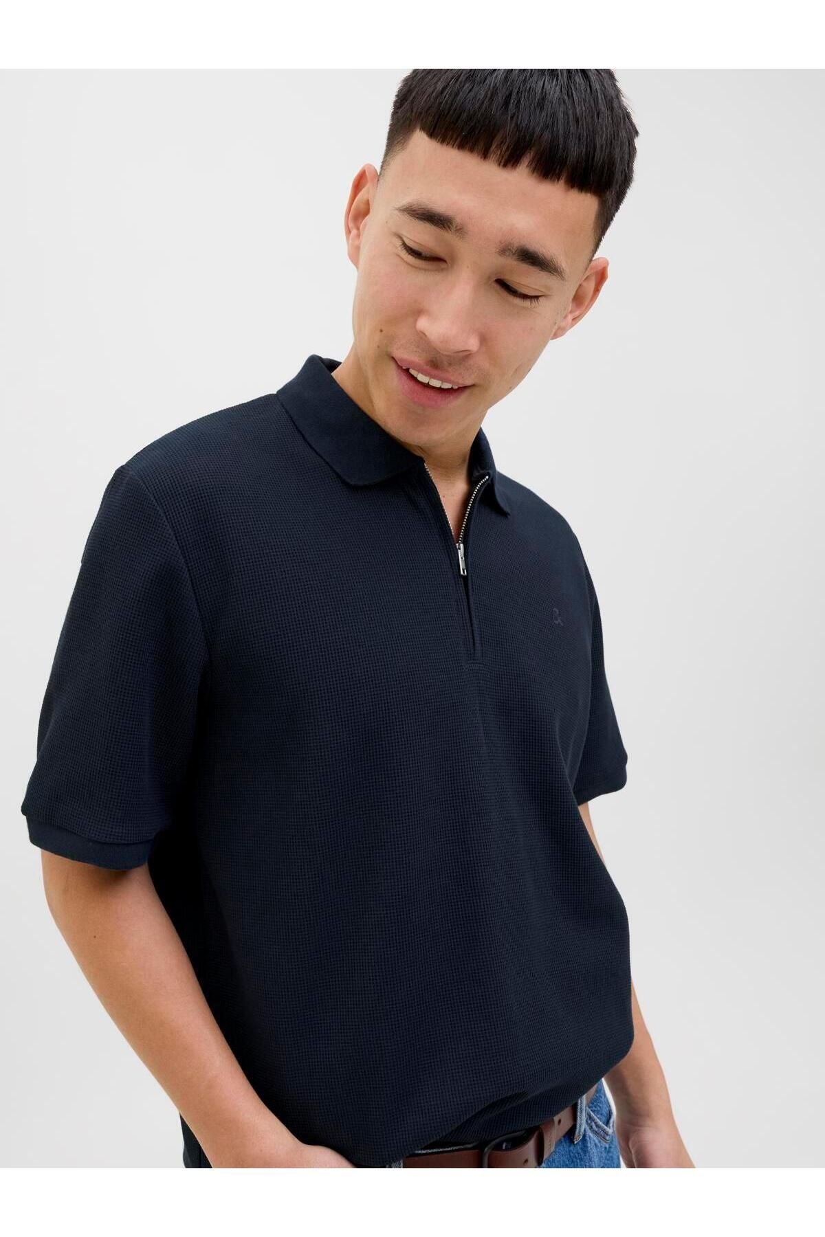 JACK JONES Erkek Lacivert Polo Yaka Kısa Kollu Tişört 12279177