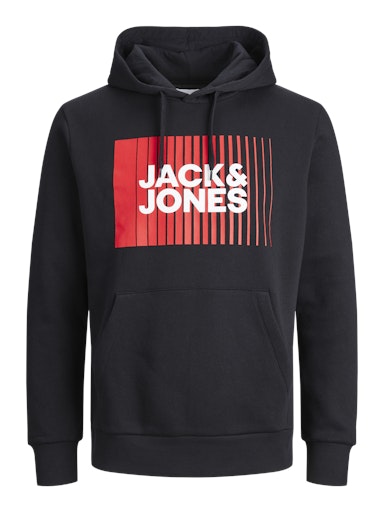Jack Jones Erkek Logo Kapüşonlu Koyu Siyah Sweatshirt 12233599S1