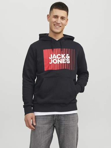 Jack Jones Erkek Logo Kapüşonlu Koyu Siyah Sweatshirt 12233599S1
