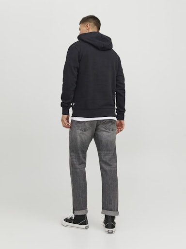 Jack Jones Erkek Logo Kapüşonlu Koyu Siyah Sweatshirt 12233599S1
