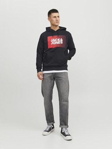 Jack Jones Erkek Logo Kapüşonlu Koyu Siyah Sweatshirt 12233599S1