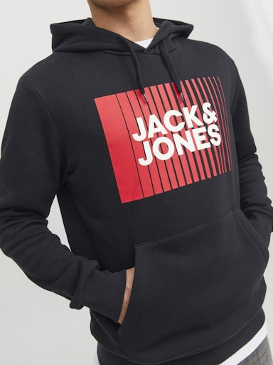 Jack Jones Erkek Logo Kapüşonlu Koyu Siyah Sweatshirt 12233599S1