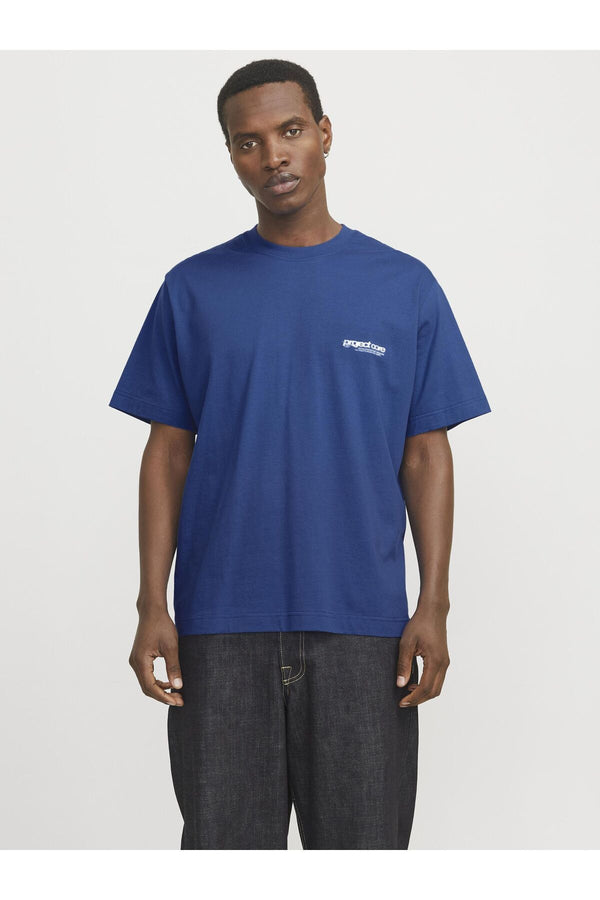 JACK JONES Erkek Mavi Baskılı Tişört 12273442