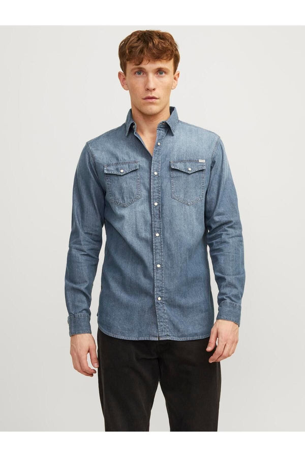 JACK JONES Erkek Mavi Uzun Kollu Gömlek 12138115