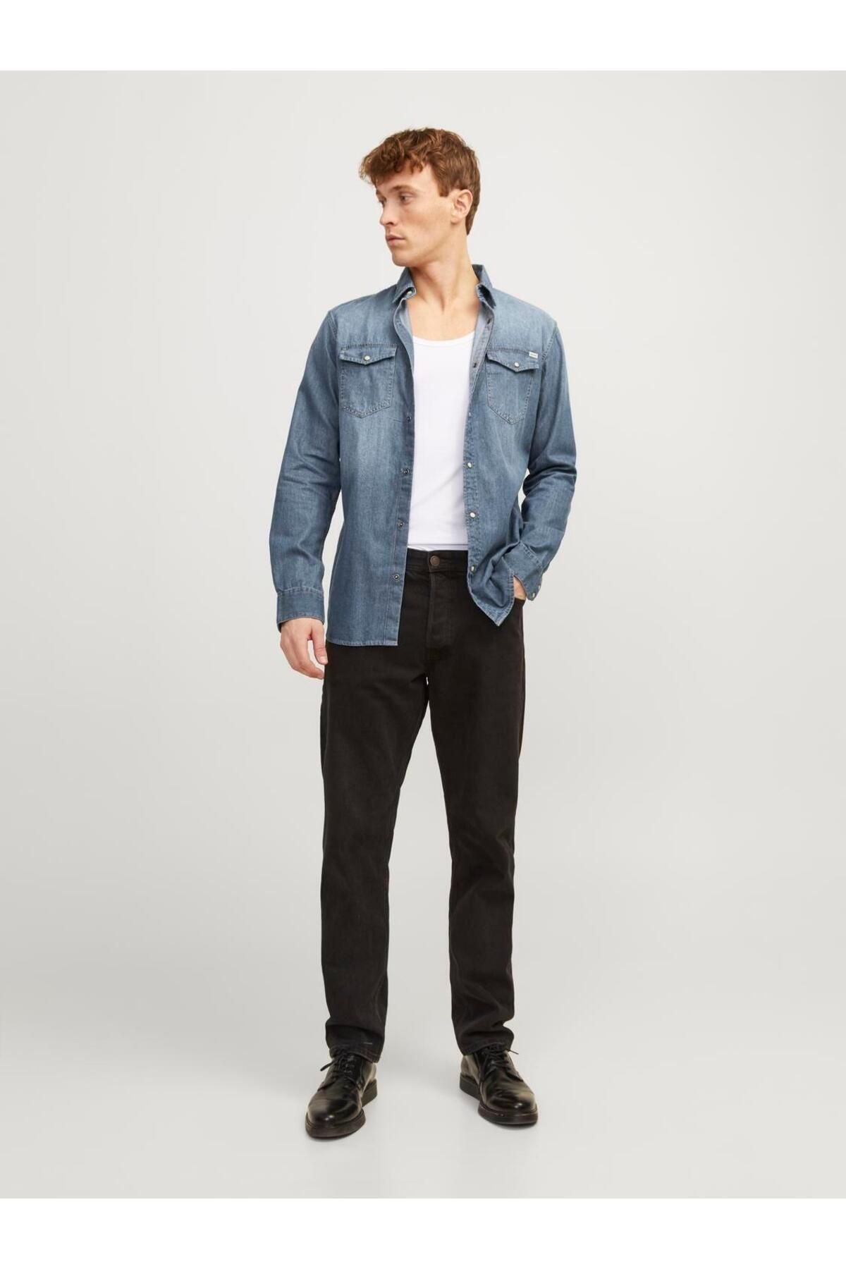 JACK JONES Erkek Mavi Uzun Kollu Gömlek 12138115