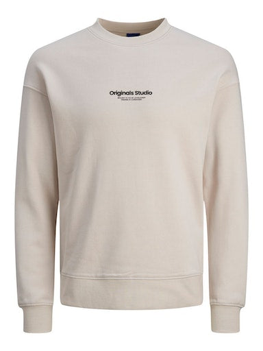 Jack Jones Erkek Moonbeam Bisiklet Yaka Bej Sweatshirt 12241694BJ