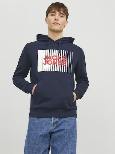 Jack Jones Erkek Navy Blazer Logo Kapüşonlu Lacivert Sweatshirt 12233599L