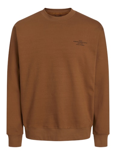 Jack Jones Erkek Nuthatch Geniş Kesim Bisiklet Yaka Kalın Kahverengi Sweatshirt 12261386KA