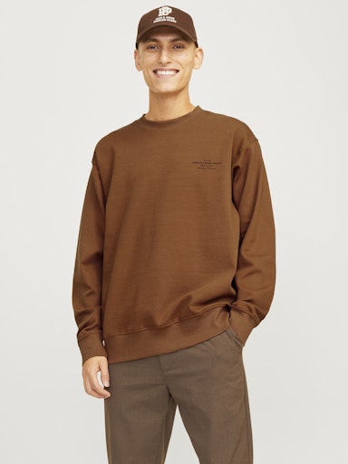 Jack Jones Erkek Nuthatch Geniş Kesim Bisiklet Yaka Kalın Kahverengi Sweatshirt 12261386KA