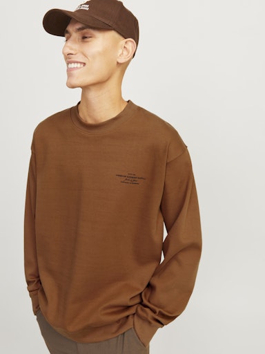 Jack Jones Erkek Nuthatch Geniş Kesim Bisiklet Yaka Kalın Kahverengi Sweatshirt 12261386KA