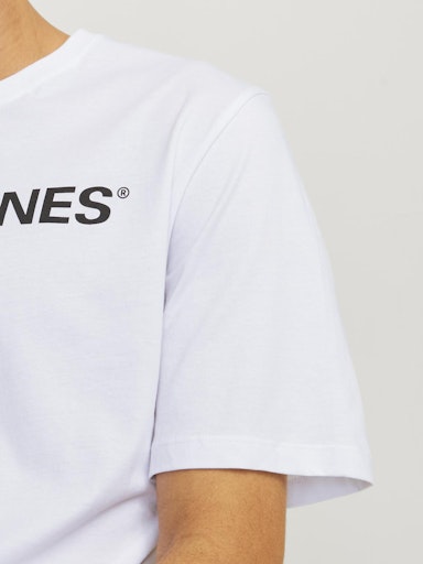 Jack Jones Erkek Pamuklu Beyaz Bisiklet Yaka Tişört 12137126