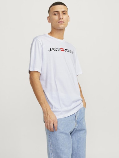 Jack Jones Erkek Pamuklu Beyaz Bisiklet Yaka Tişört 12137126