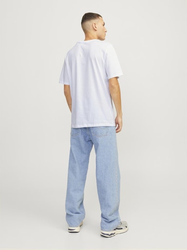 Jack Jones Erkek Pamuklu Beyaz Bisiklet Yaka Tişört 12137126