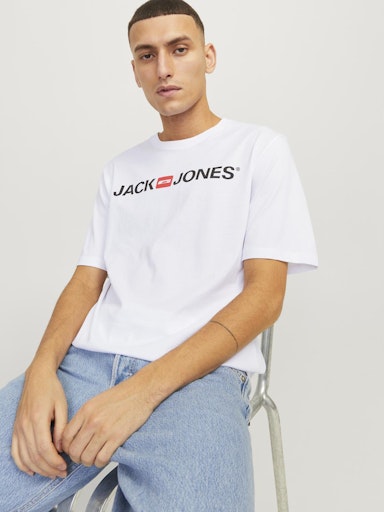 Jack Jones Erkek Pamuklu Beyaz Bisiklet Yaka Tişört 12137126
