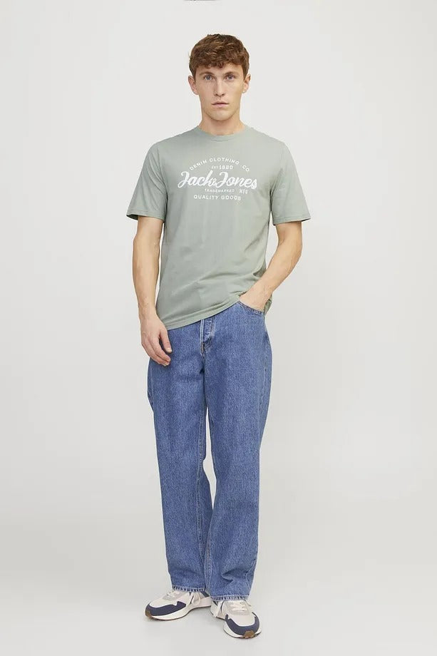 Jack Jones Erkek Pamuklu Beyaz Bisiklet Yaka Tişört 12247972
