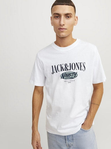 Jack Jones Erkek Pamuklu Beyaz Bisiklet Yaka Tişört 12250411