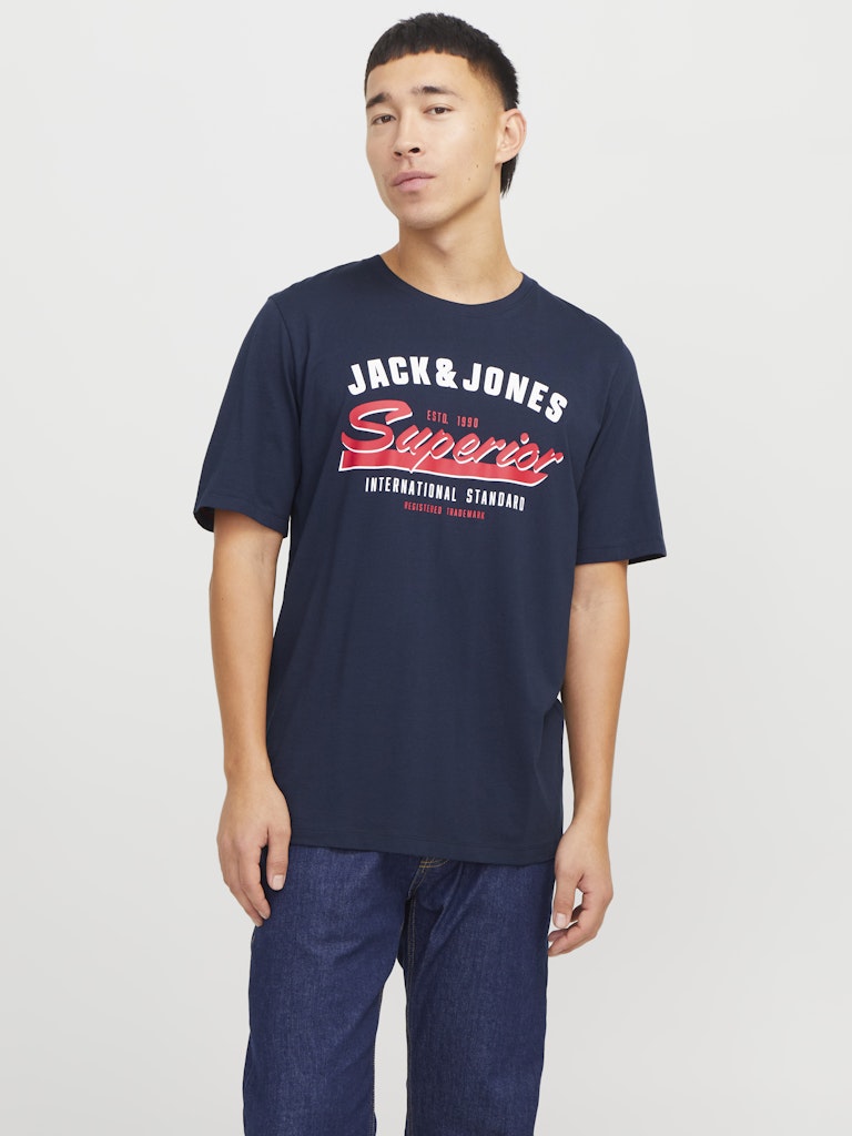 Jack Jones Erkek Pamuklu Beyaz Bisiklet Yaka  Tişört 12268267