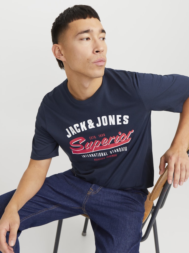 Jack Jones Erkek Pamuklu Beyaz Bisiklet Yaka  Tişört 12268267