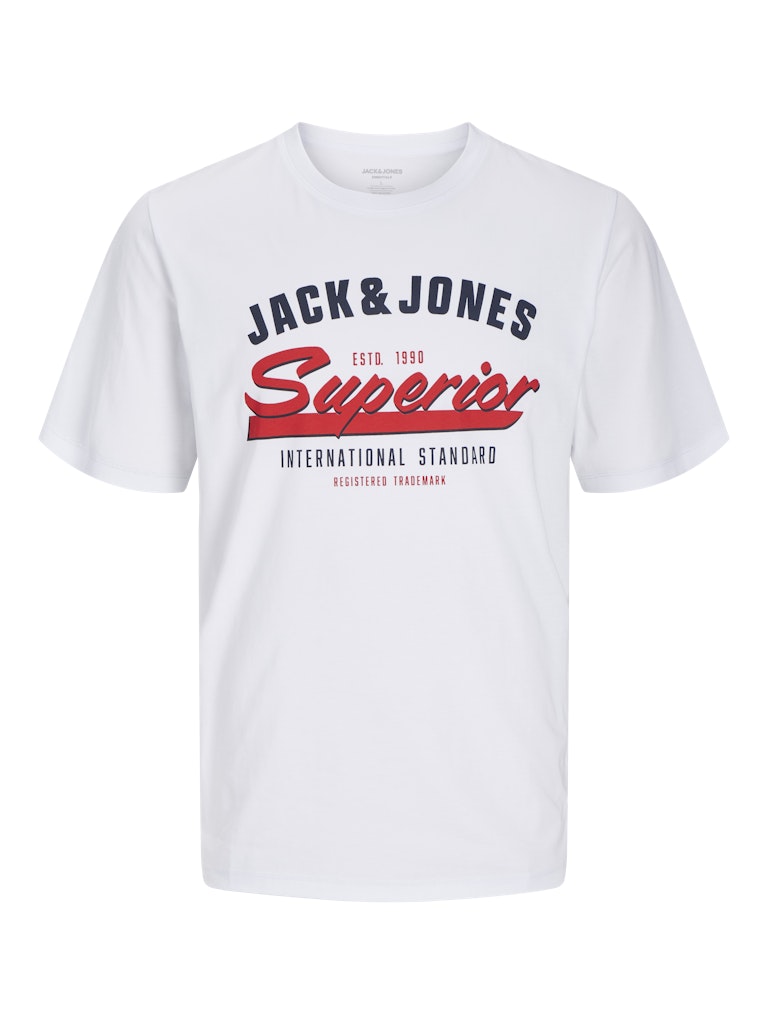 Jack Jones Erkek Pamuklu Beyaz Bisiklet Yaka  Tişört 12268267