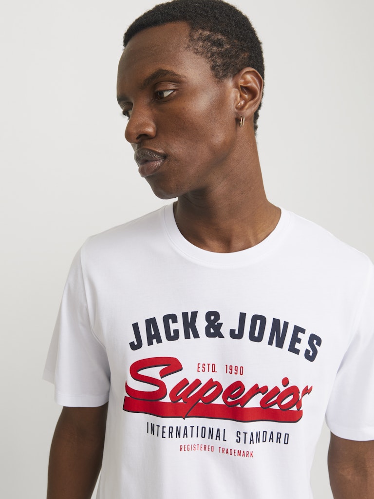 Jack Jones Erkek Pamuklu Beyaz Bisiklet Yaka  Tişört 12268267