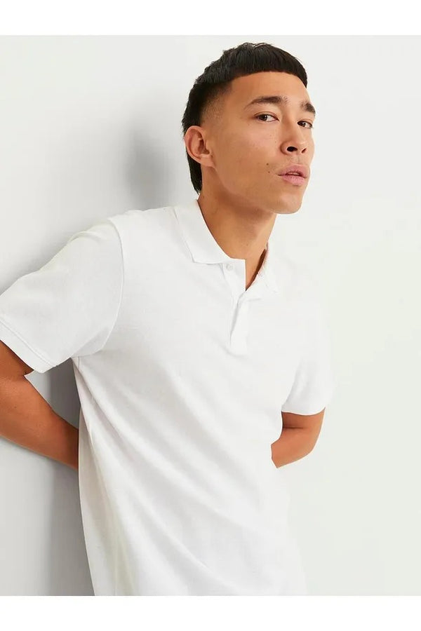 Jack Jones Erkek Pamuklu Beyaz Polo Yaka Tişört 12136516