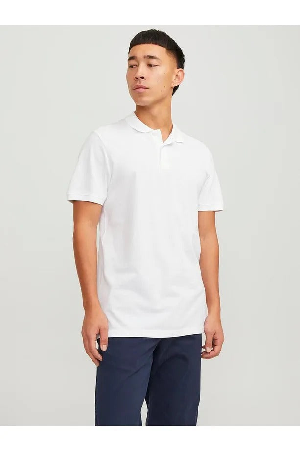 Jack Jones Erkek Pamuklu Beyaz Polo Yaka Tişört 12136516
