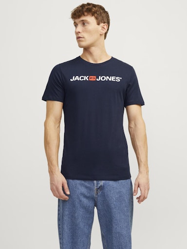 Jack Jones Erkek Pamuklu Lacivert Bisiklet Yaka Tişört 12137126