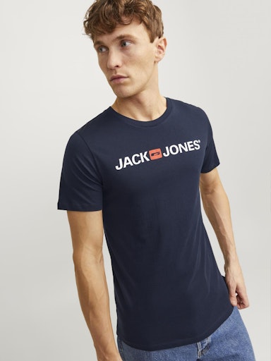 Jack Jones Erkek Pamuklu Lacivert Bisiklet Yaka Tişört 12137126