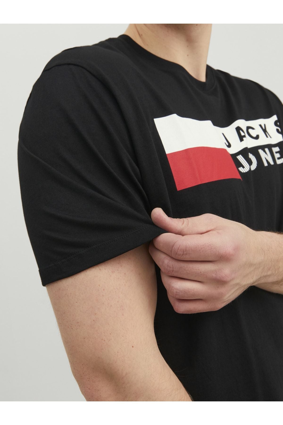 Jack Jones Erkek Pamuklu Siyah Bisiklet Yaka Büyük Beden Tişört 12158505