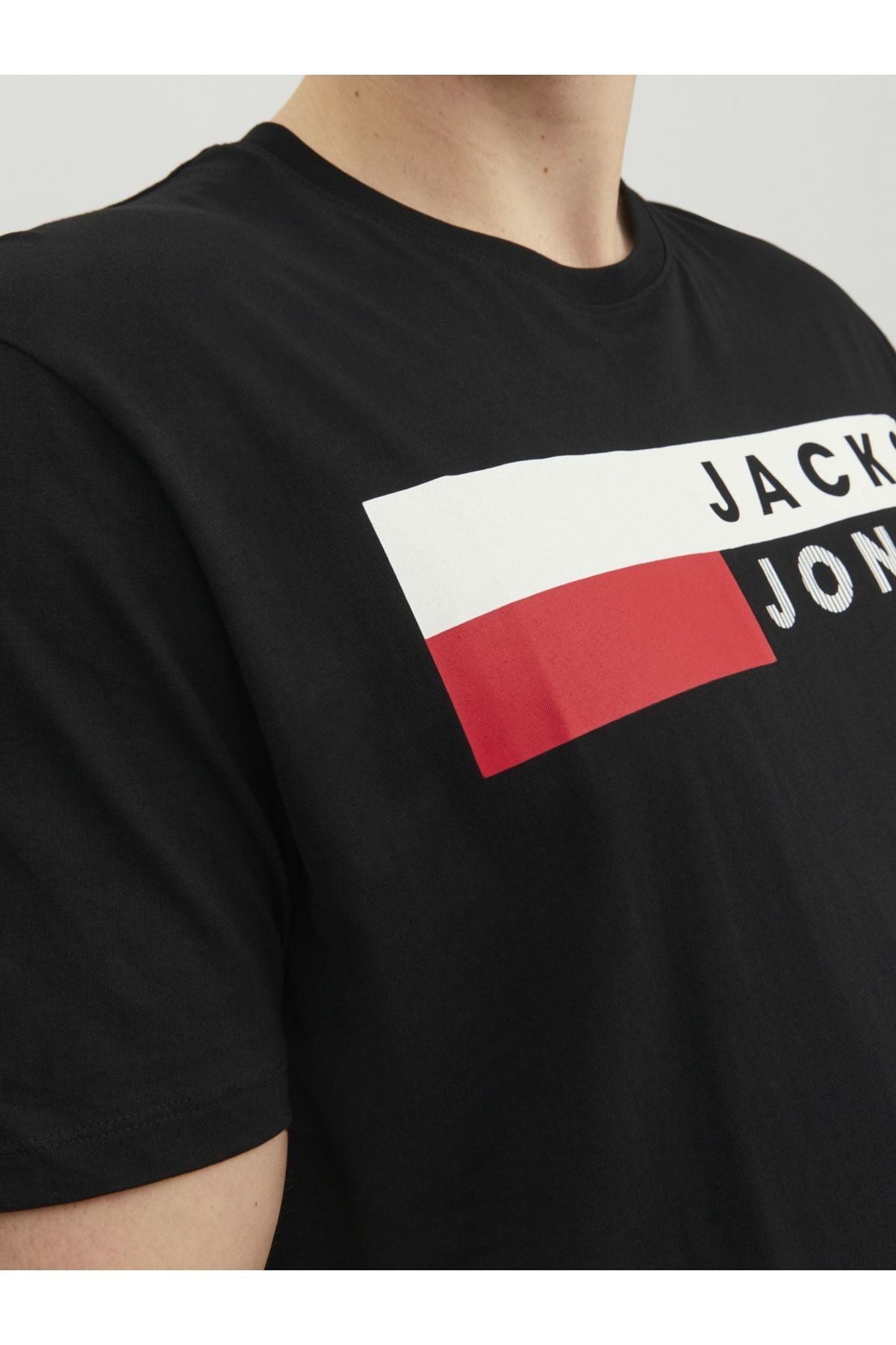 Jack Jones Erkek Pamuklu Siyah Bisiklet Yaka Büyük Beden Tişört 12158505